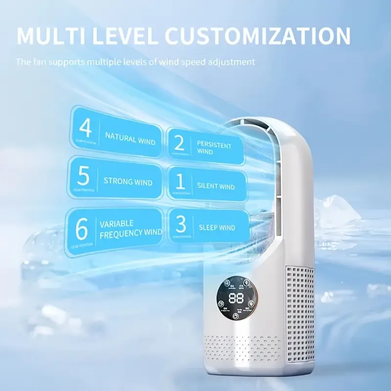 Portable Air Conditioning Fan USB Tower Fan Desktop Bladeless Fan - With Water Mist Cooling, Seven-color LED Ambient Light, Timer And Smart Shutdown - Perfect For Office, Travel, Camping And Home Essentials