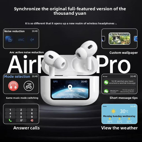 Touchscreen Earbuds LCD Display ANC Active Noise Cancelling Headphones Wireless In-Ear Bluetooth Headphones