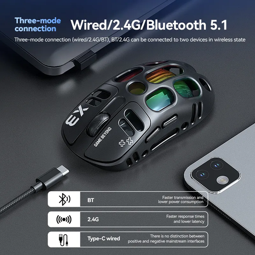 2025 Popular T-WOLF X3 Wireless Mouse Paw3311 Sensor Hollow Design Rgb Colorful Breathing Light Laptop Entertainment Compatible