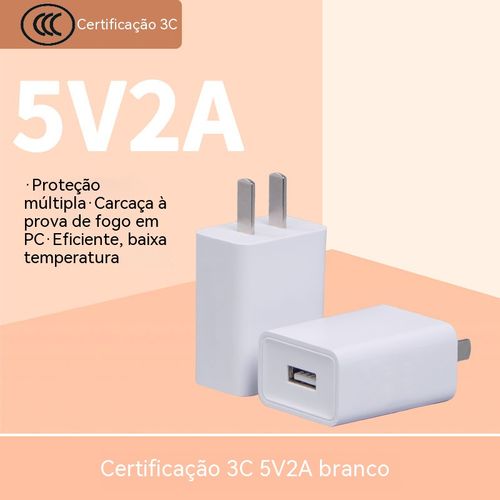 Carregador USB D-6! Carregamento Rápido 5V2A Ficha Europeia Directa Compatível com Android Ideal para Viagens e Trabalho