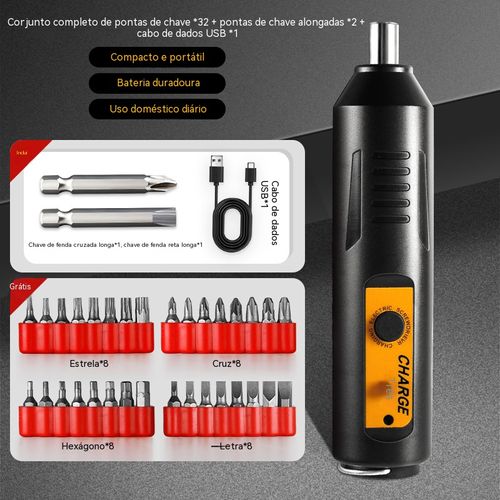 Chave de Fenda Elétrica! Carregamento USB + 32 Pontas Resolve Aperto e Desaperto de Parafusos Ideal para Reparação e DIY