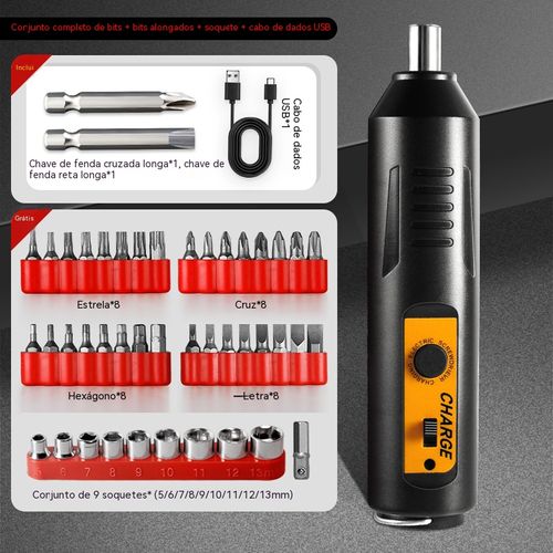 Chave de Fenda Elétrica! Carregamento USB + 32 Pontas Resolve Aperto e Desaperto de Parafusos Ideal para Reparação e DIY