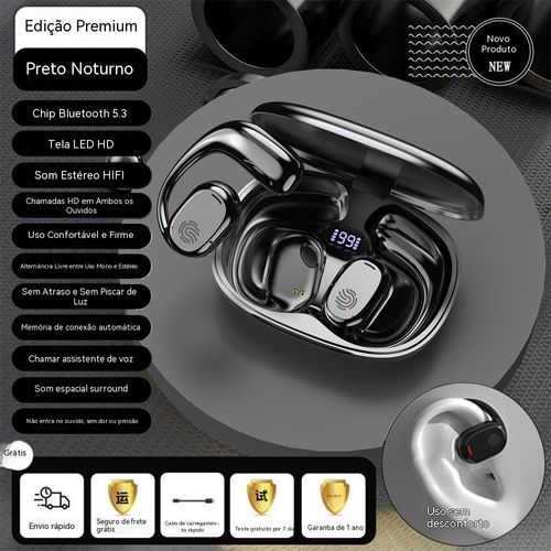 Auriculares Bluetooth com Visor Digital! Redução de Ruído ENC + BT5.3 + Longa Duração Conectam ao Ligar para Deslocações e Desporto