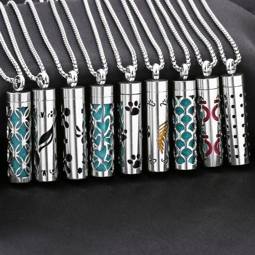 Colar com pendente de garrafa de ametista e difusor de aromaterapia em aço inoxidável