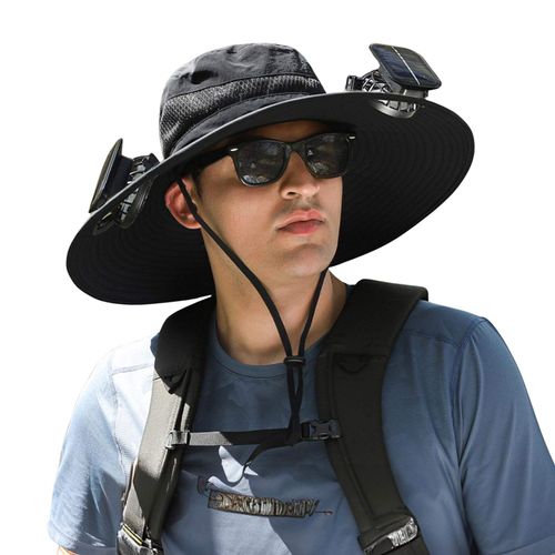Chapéu com ventoinha solar, chapéu com ventoinha de arrefecimento solar, chapéu de pescador de abas largas para pesca, caminhadas e proteção solar ao ar livre
