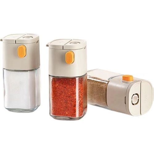 Frasco de tempero quantitativo multifuncional de 180ml, frasco de vidro tipo push, adequado para cozinha, sal, especiarias, pimenta