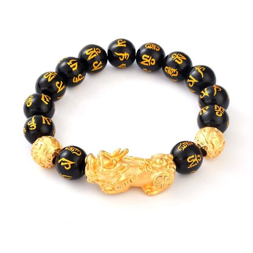 Pulseira da fortuna de obsidiana Feng Shui com pedra natural Pixiu para homem
