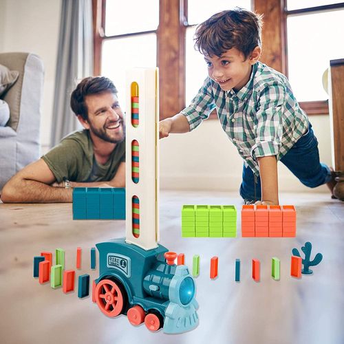 Hot Sale Automatic Domino Train Sound Light Laying Dominoes Rally Train Sets Domino Blocks Set