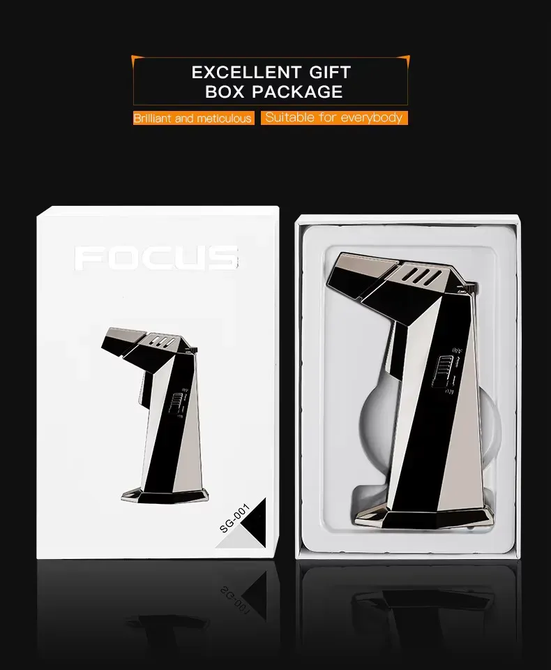 SG001 FOCUS Prism Butane Refillable Torch Flame Lighter for Kitchen BBQ Camping Yellow (No gas)