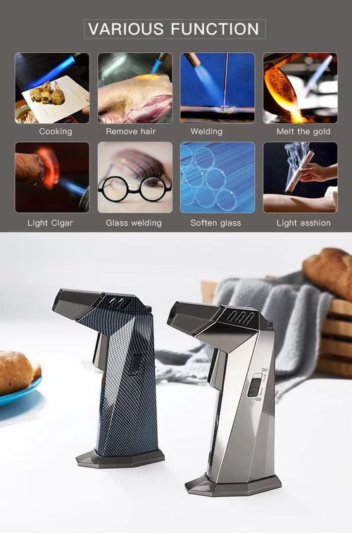 SG001 FOCUS Prism Butane Refillable Torch Flame Lighter for Kitchen BBQ Camping Yellow (No gas)