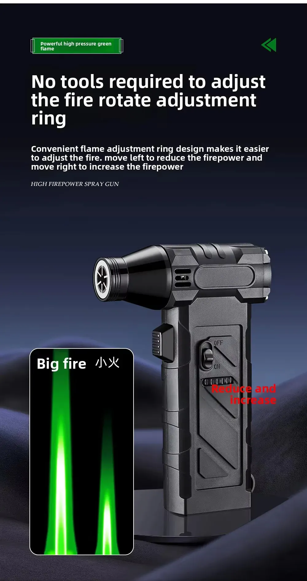 Powerful Green Flame Ignition Quickly with Safety Lock Alloy High Quality Windproof Lighter Kitchen Camping Reusable（No gas)