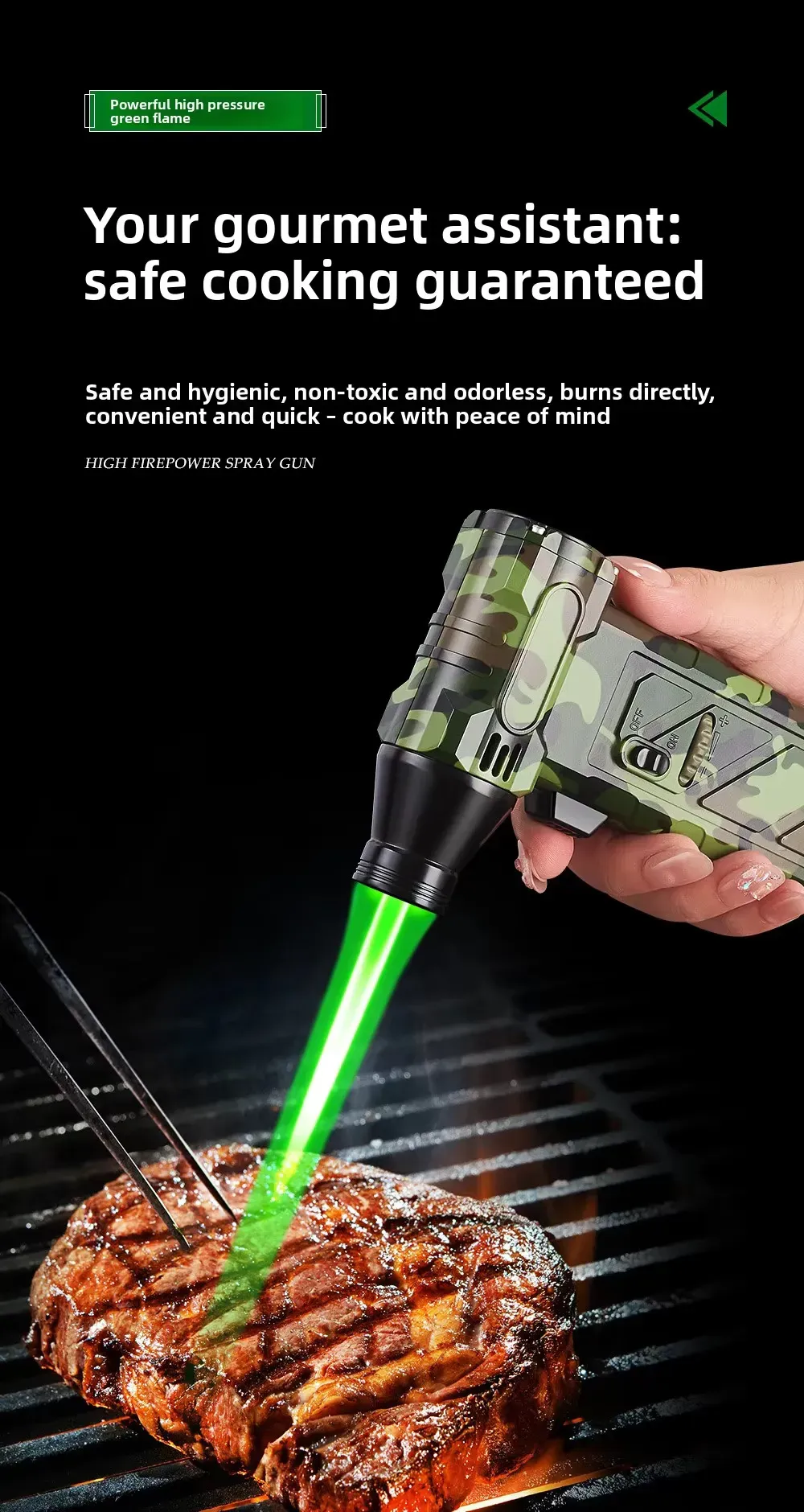 Powerful Green Flame Ignition Quickly with Safety Lock Alloy High Quality Windproof Lighter Kitchen Camping Reusable（No gas)