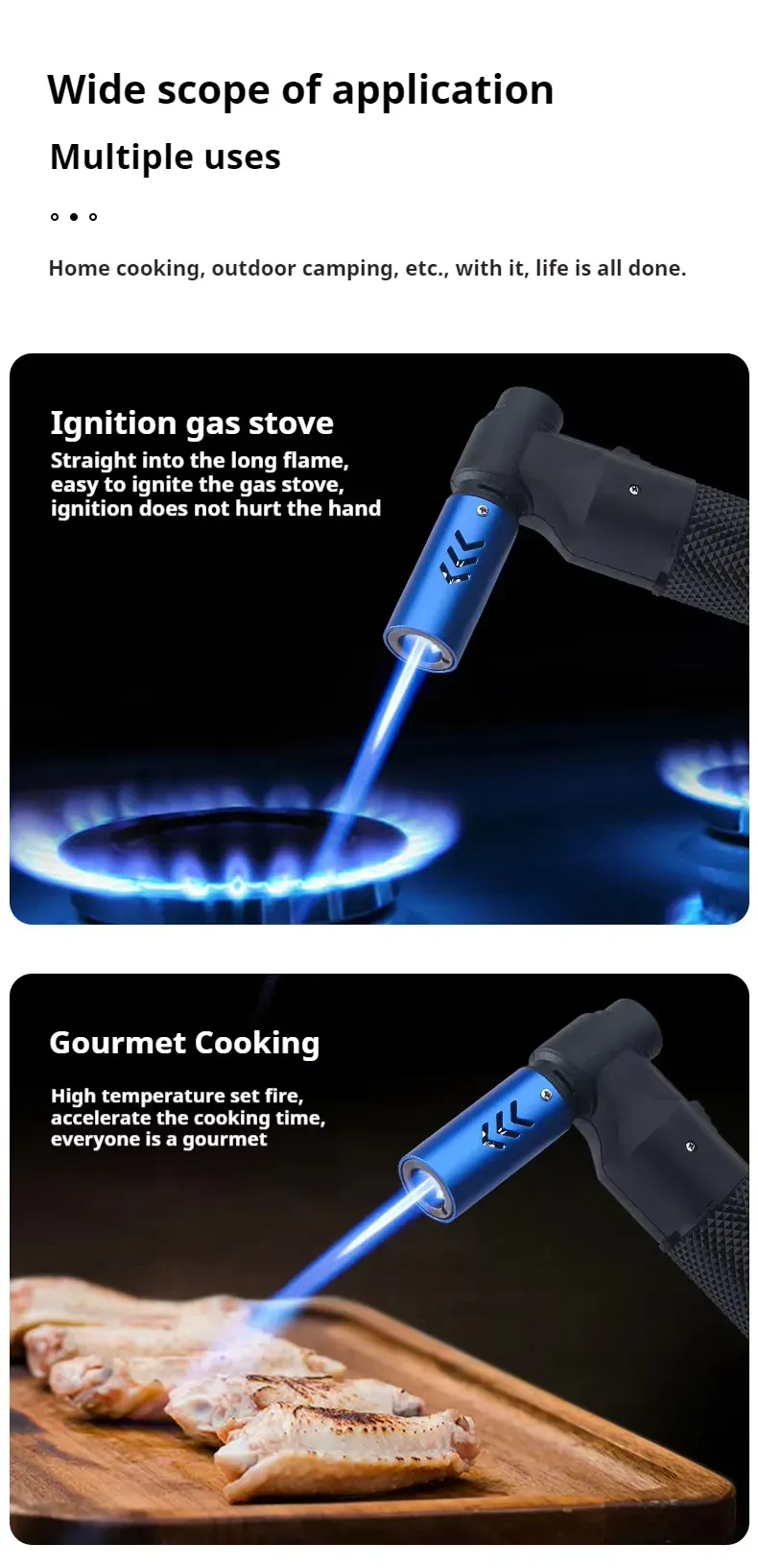 High Quality 360 Invertable 1300 Degree Outdoor Windproof Bbq Gas Lighter