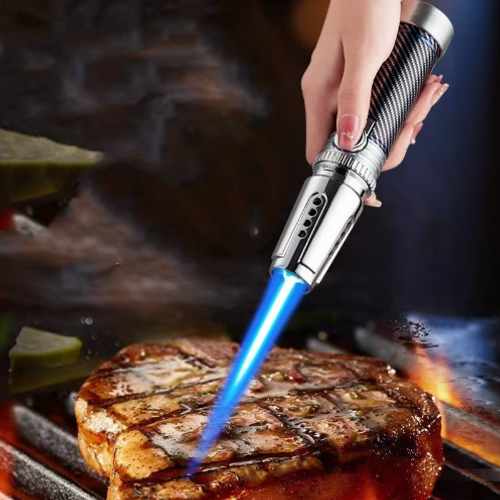 Outdoor barbecue ignition device - propane inflator, 1300-degree metal lighter, with safe lock for cigar and barbecue use