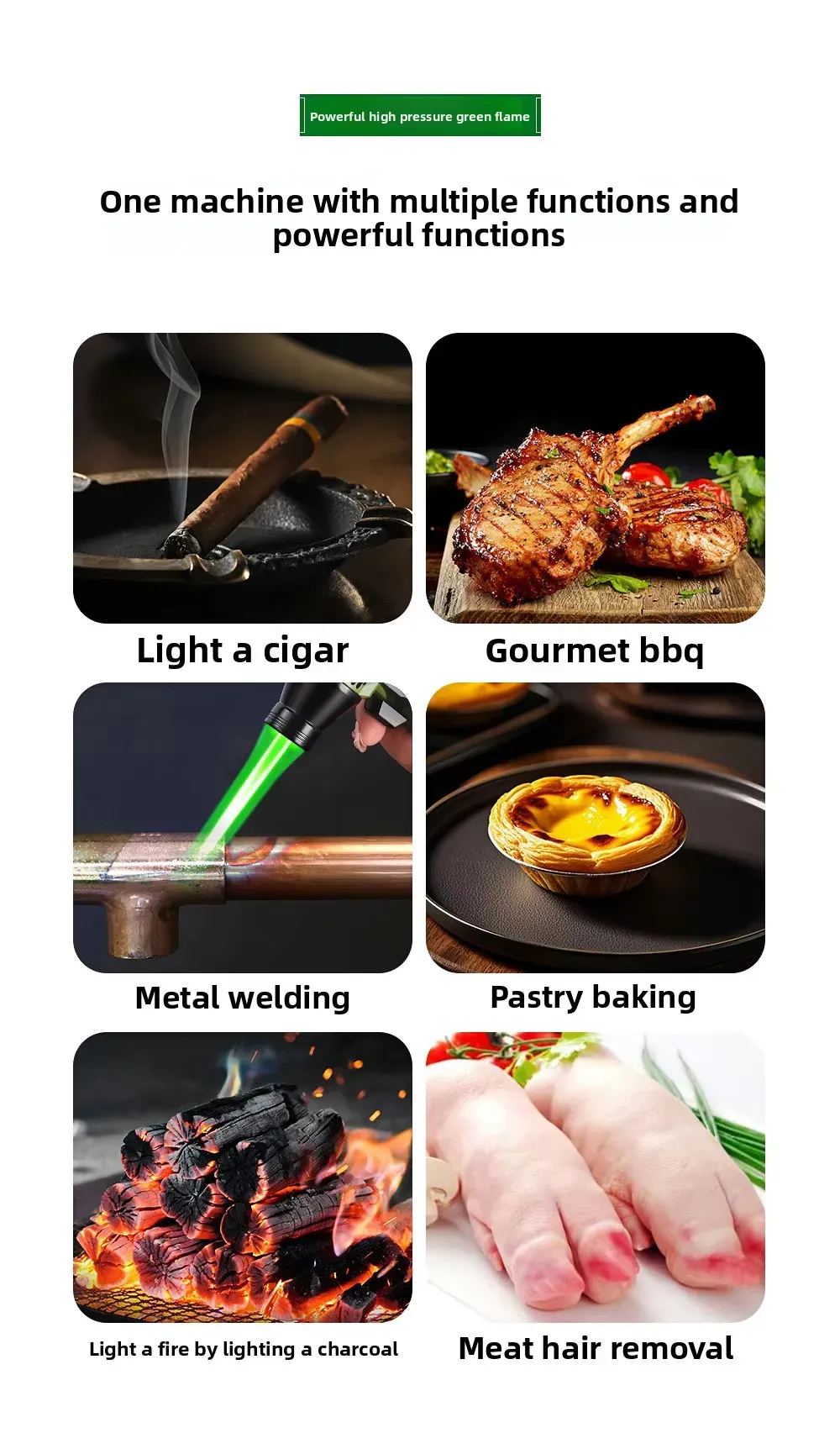 Powerful Green Flame Ignition Quickly with Safety Lock Alloy High Quality Windproof Lighter Kitchen Camping Reusable（No gas)