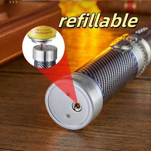 Outdoor barbecue ignition device - propane inflator, 1300-degree metal lighter, with safe lock for cigar and barbecue use