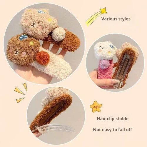2329--8 Pieces Cartoon plush pudding bear hairpin