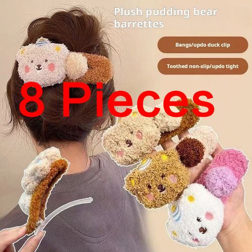 2329--8 Pieces Cartoon plush pudding bear hairpin