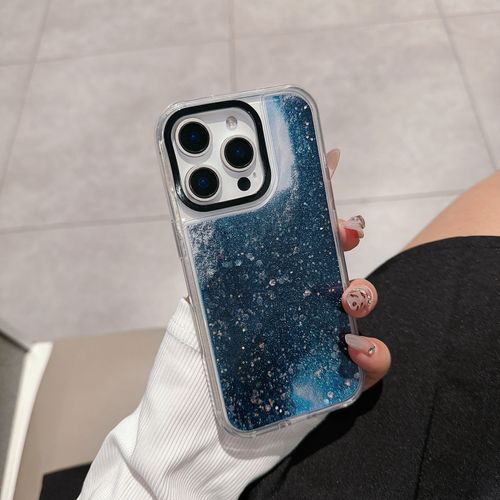 Black Circle case - neutral color double-color glass aurora flowing sand apple 16promax phone case. iPhone 16 15promax flowing sand 14promax anti-drop 13pro phone protection cover.