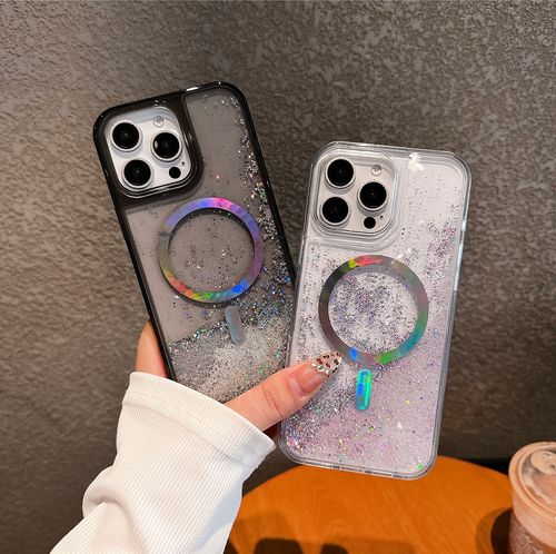 Luxurious new design fashionable magnetic phone flash cover for iPhone 15, 14, 13 Pro Max, 16, transparent phone cover