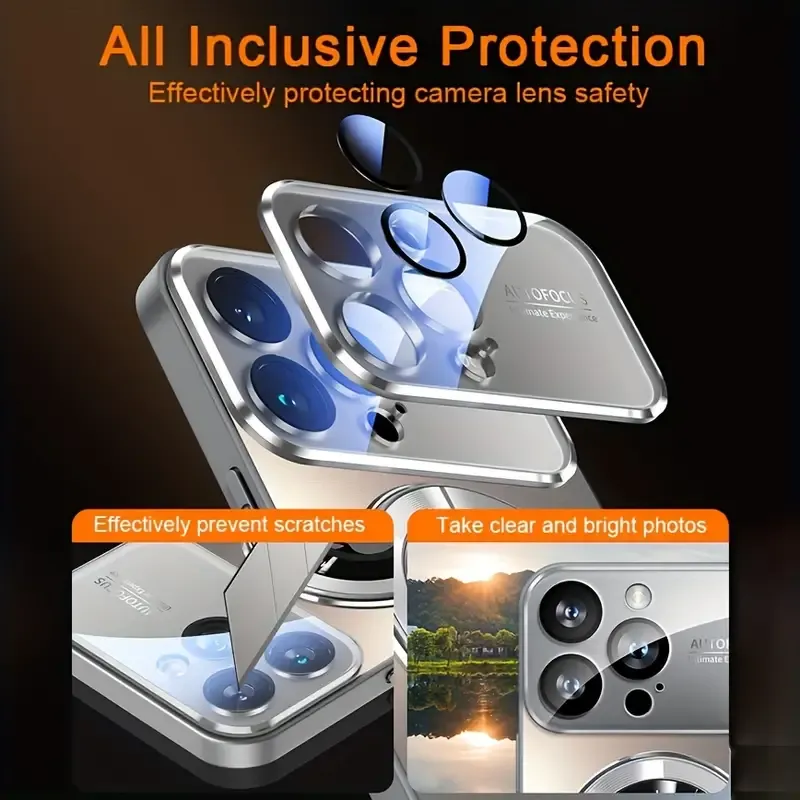 The new titanium luxury matte phone case is suitable for iPhone 16 15 14 13 12 11 Pro Max Plus, with magnetic wireless charging function and shock-absorbing glass camera lens protection case