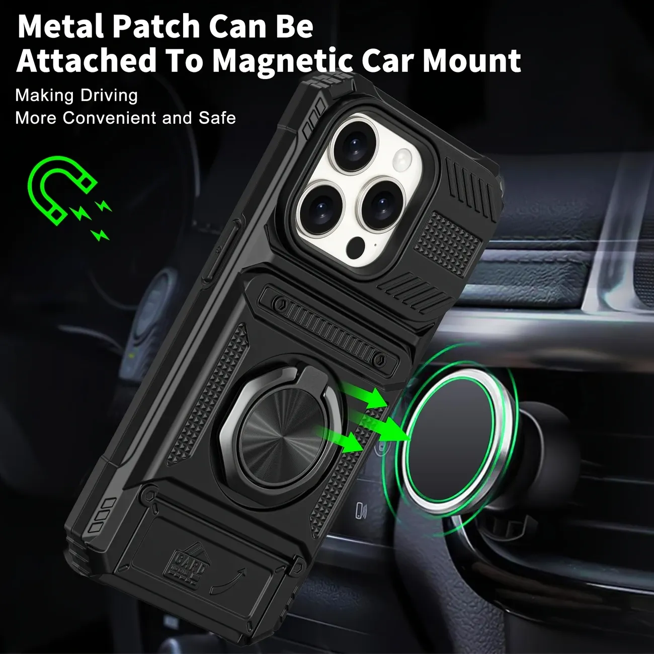 Rongjia is suitable for iPhone 16, 15, 14, 13, 12, 11, ProMax Plus 7, 8 Plus shock-resistant heavy-duty hard shell mobile phone cases with magnetic metal stands and hidden dual card slots