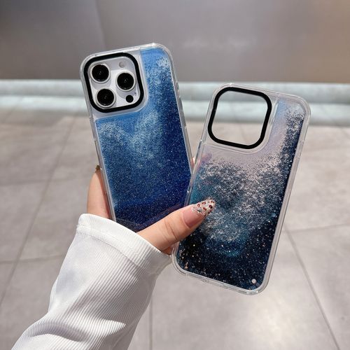 Black Circle case - neutral color double-color glass aurora flowing sand apple 16promax phone case. iPhone 16 15promax flowing sand 14promax anti-drop 13pro phone protection cover.