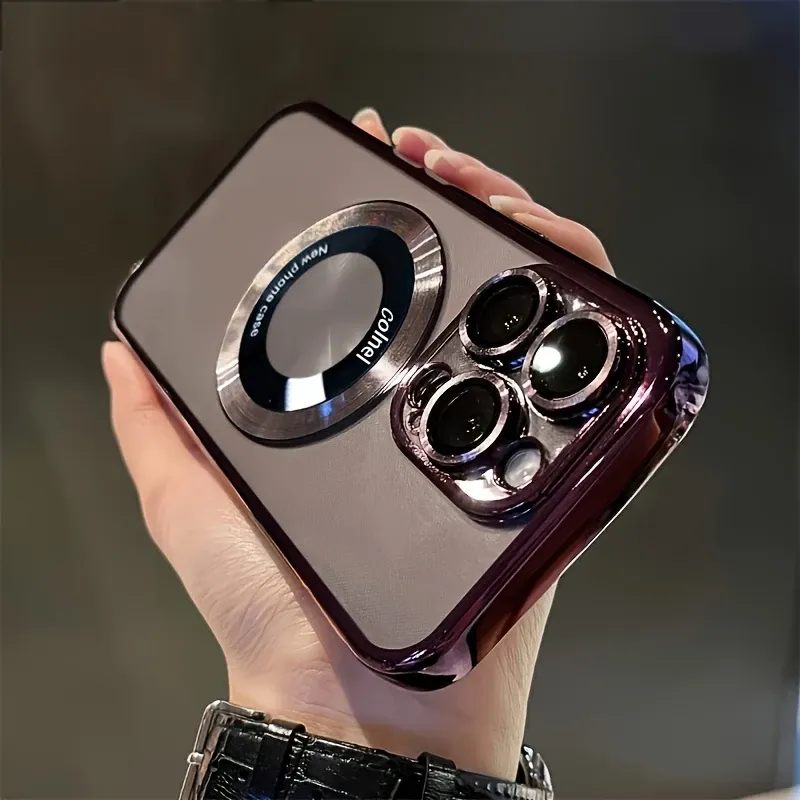 Luxurious transparent magnetic wireless charging phone case suitable for iPhone 16promax-16pro-16plus-16 15 14 13 12 11 phone case with lens protector shockproof transparent soft case