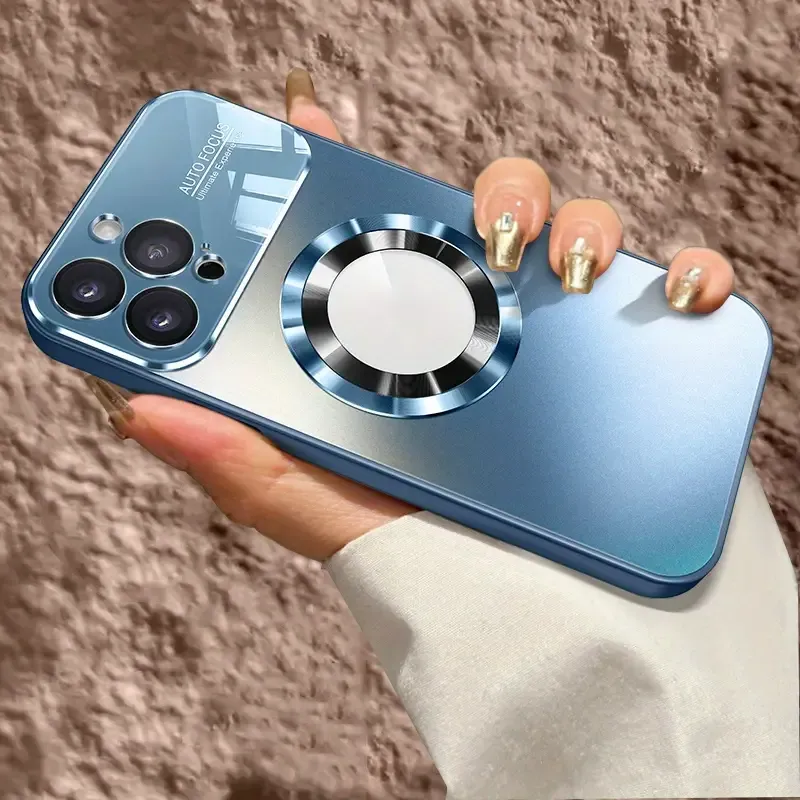 The new titanium luxury matte phone case is suitable for iPhone 16 15 14 13 12 11 Pro Max Plus, with magnetic wireless charging function and shock-absorbing glass camera lens protection case