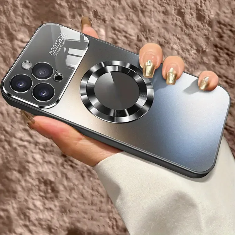 The new titanium luxury matte phone case is suitable for iPhone 16 15 14 13 12 11 Pro Max Plus, with magnetic wireless charging function and shock-absorbing glass camera lens protection case