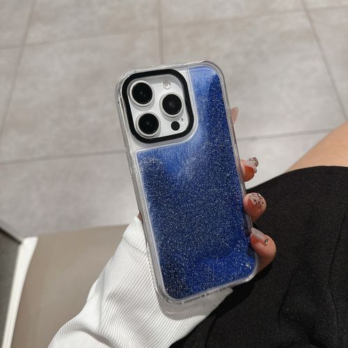 Black Circle case - neutral color double-color glass aurora flowing sand apple 16promax phone case. iPhone 16 15promax flowing sand 14promax anti-drop 13pro phone protection cover.