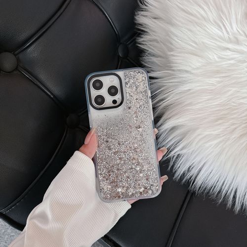 Silver glittery powder liquid sand shell high-end luxury style iPhone 16 Pro Max phone case 15pro soft edge 14 13 all-inclusive airbag anti-drop protection cover for girls' new model 13 simple protection shell