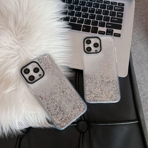 Silver glittery powder liquid sand shell high-end luxury style iPhone 16 Pro Max phone case 15pro soft edge 14 13 all-inclusive airbag anti-drop protection cover for girls' new model 13 simple protection shell