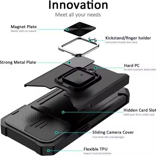 iPhone 11 12 13 14 15 16 Magnetic car shock-absorbing bumper design Hidden card slot phone case, suitable for those with brackets