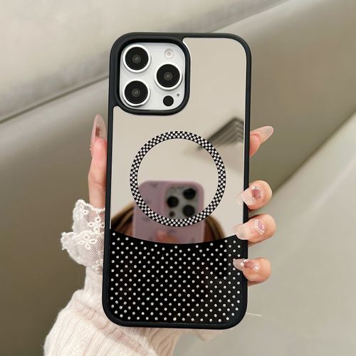 The spliced rhinestone makeup mirror is suitable for iPhone 16 Pro Max phone cases with rhinestones. It is a high-end makeup mirror for women with iPhone 16, 15 Pro Max, 14 Pro Max, 13 Pro Max, and 12 Pro Max. It exudes a trendy and sophisticated style.
