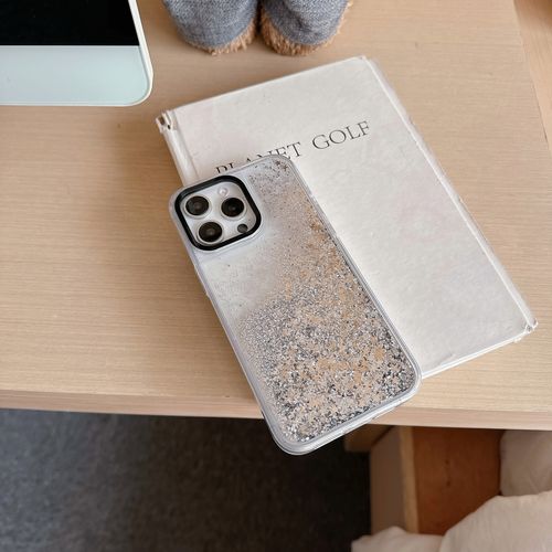 Silver glittery powder liquid sand shell high-end luxury style iPhone 16 Pro Max phone case 15pro soft edge 14 13 all-inclusive airbag anti-drop protection cover for girls' new model 13 simple protection shell