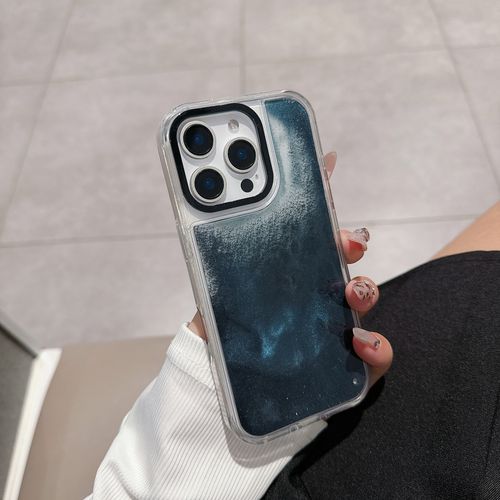 Black Circle case - neutral color double-color glass aurora flowing sand apple 16promax phone case. iPhone 16 15promax flowing sand 14promax anti-drop 13pro phone protection cover.