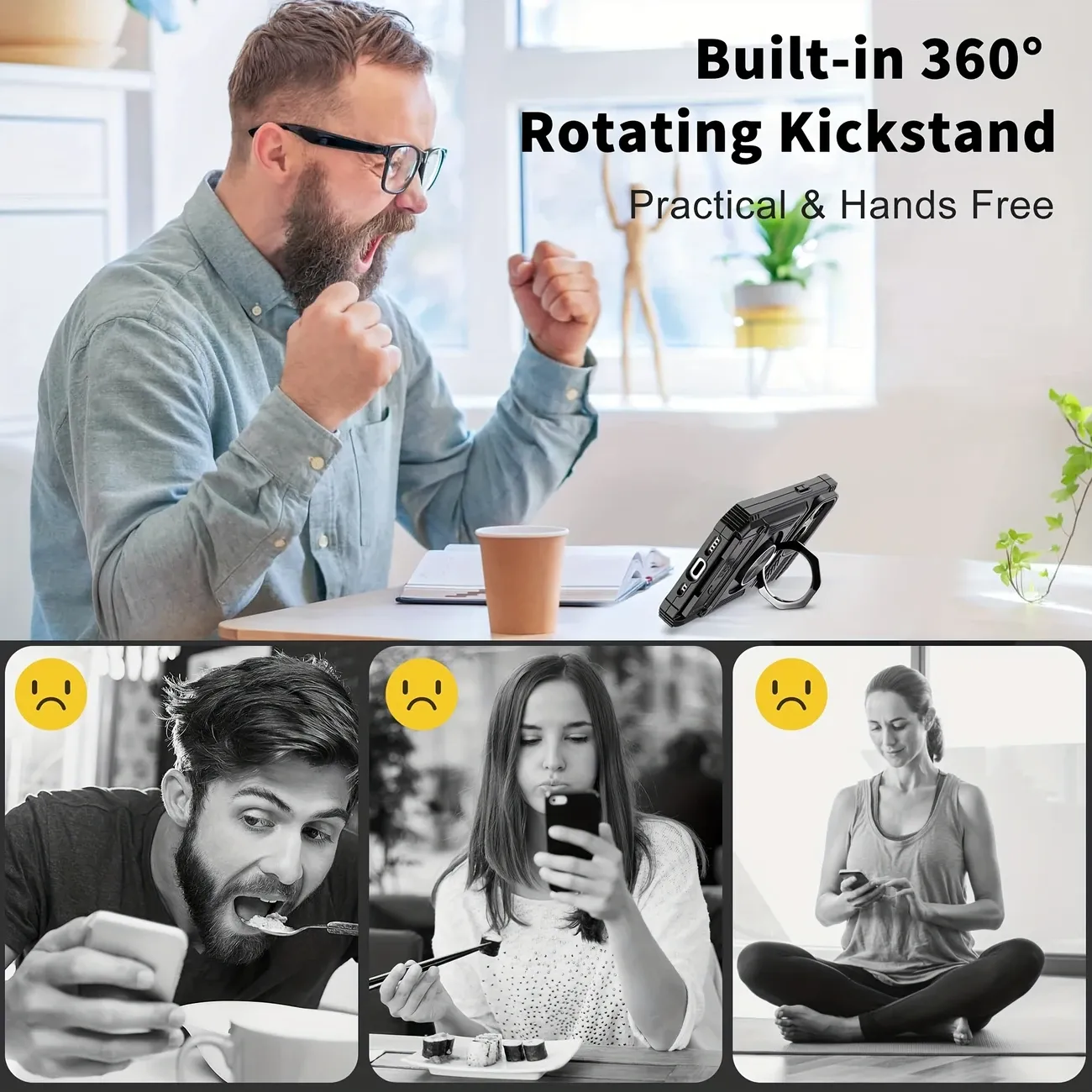 Rongjia is suitable for iPhone 16, 15, 14, 13, 12, 11, ProMax Plus 7, 8 Plus shock-resistant heavy-duty hard shell mobile phone cases with magnetic metal stands and hidden dual card slots