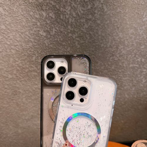 Luxurious new design fashionable magnetic phone flash cover for iPhone 15, 14, 13 Pro Max, 16, transparent phone cover