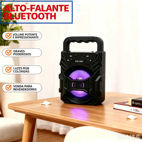 Coluna portátil Bluetooth sem fios, conveniente, graves potentes, RGB colorido, estéreo, com entrada para cartão, para uso ao ar livre, pequena