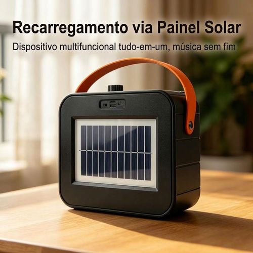 Coluna de som Bluetooth portátil de alta potência para utilização no exterior com carregamento solar e pega compatível com cartão TF pen drive e rádio FM modelo