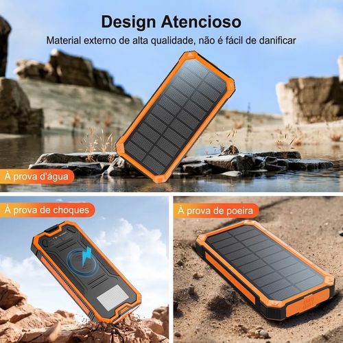 ☀️🔋Carregador Solar RETMSR 20000mAh | Bateria Externa para Acampamento e Emergências com Lanterna LED (80h de luz) ☀️🔋