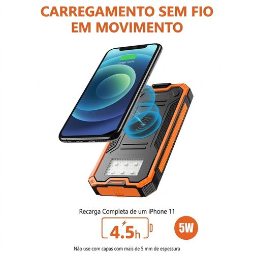 ☀️🔋Carregador Solar RETMSR 20000mAh | Bateria Externa para Acampamento e Emergências com Lanterna LED (80h de luz) ☀️🔋