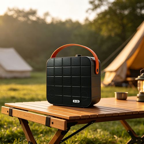 Coluna de som Bluetooth portátil de alta potência para utilização no exterior com carregamento solar e pega compatível com cartão TF pen drive e rádio FM modelo