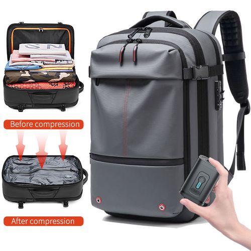 Mochila de viagem impermeável com airbag e sistema de vácuo Design expansível Mochilas Mochila multifuncional com compressor de vácuo