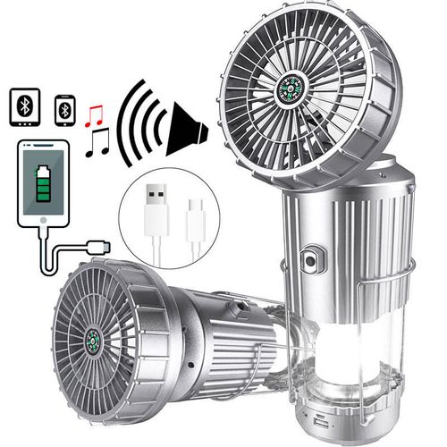 Luz de acampamento solar LED portátil para exterior com ventoinha Iluminação de emergência recarregável por USB