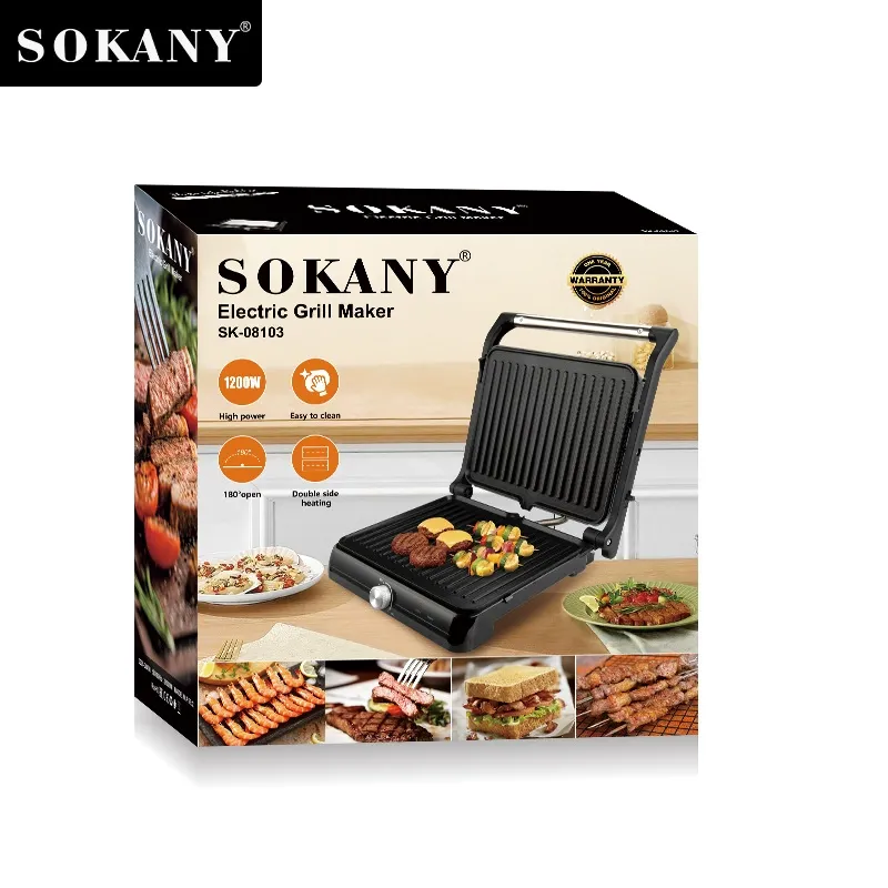 SOKANY08047 Grelhador de bifes e sanduíches Fritadeira portátil antiaderente de dupla face Grelhador elétrico para pequeno-almoço
