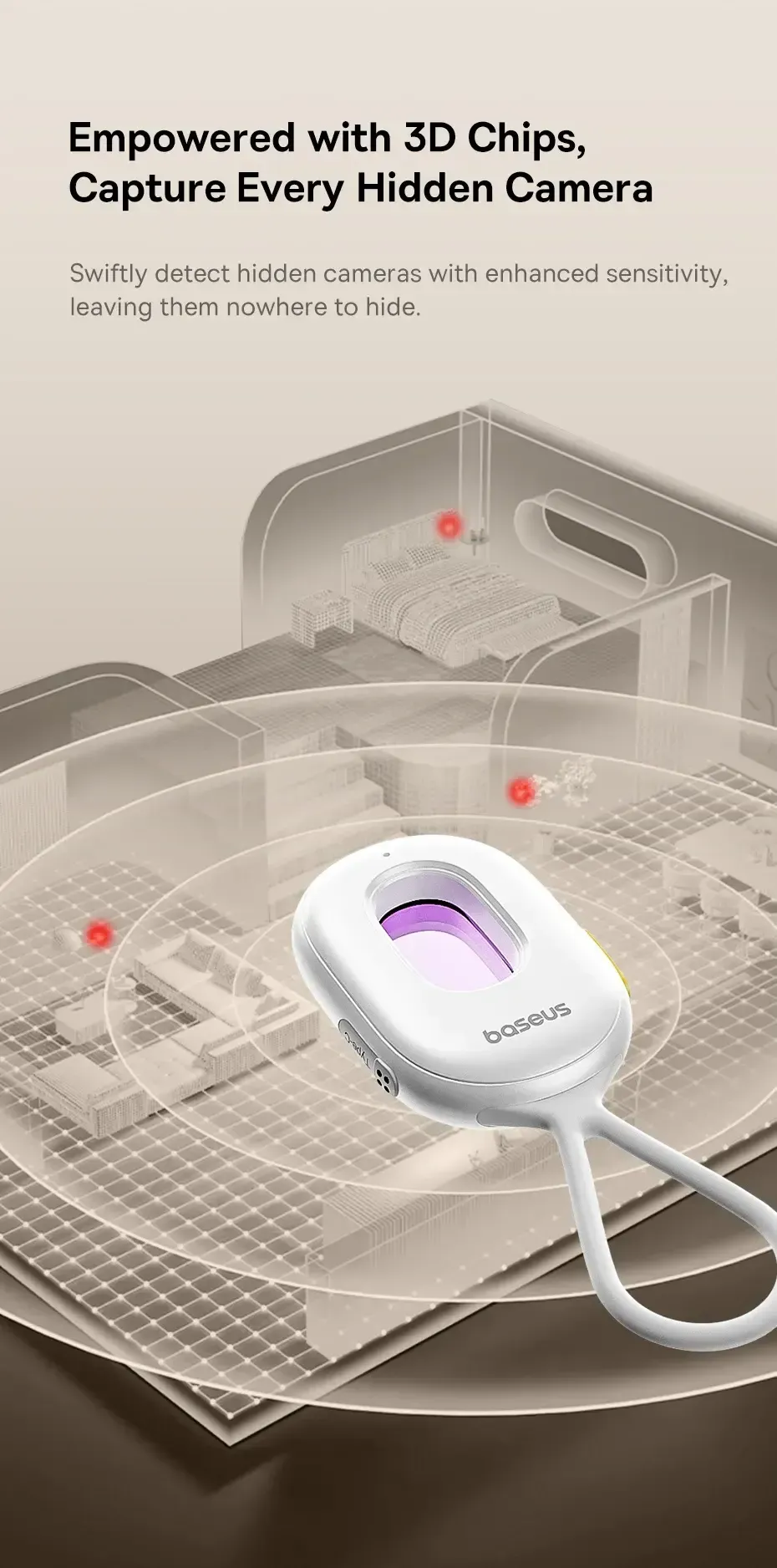 Camera Detector Intelligent Hidden Camera Signal Detector Rechargeable Hanging Security Alarm Protection Detector