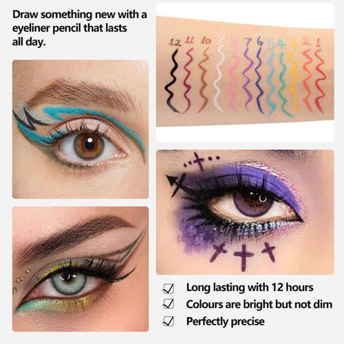Big Eyes Waterproof Rainbow Eyeliner 12 Colors Quick Dry Matte Color Liquid Water Activated Eyeliner