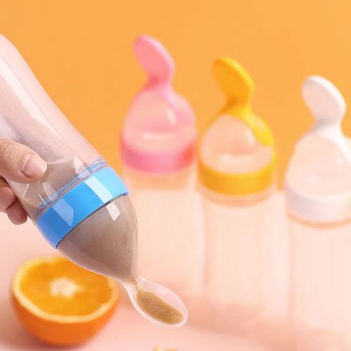 Baby rice cereal bottle baby silicone feeding bottle children's food supplement bottle rice cereal spoon squeeze feeding spoon